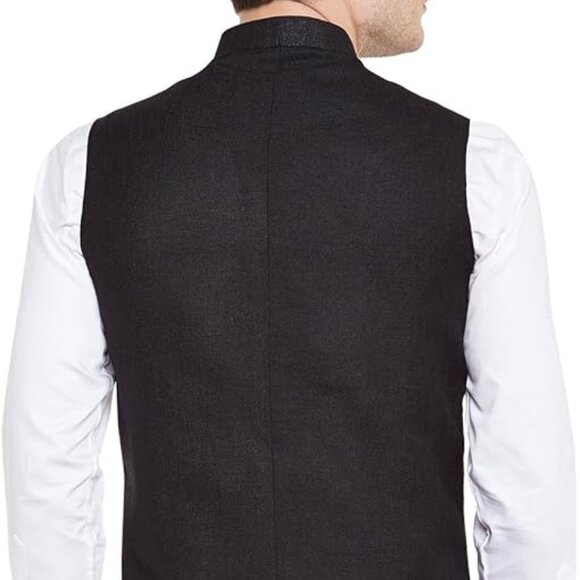 WINTAGE Men's Linen Blend Bandhgala Party Nehru Jacket Waistcoat - Picture 3 of 6